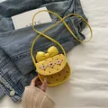 Cute yellow mini crossbody bag with decorative bow and floral applique for girls - Yellow