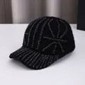 Winter black knit baseball cap with rhinestone Union Jack pattern and plush texture - Adult Size (Adjustable) / Black