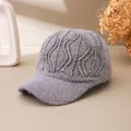 Close-up of grey knit baseball cap featuring luxury rhinestone wave patterns and texture - Adult Size (Adjustable) / Gray
