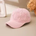 Detail view of pink knitted baseball cap featuring iridescent beads and sequins decorations - Adult Size (Adjustable) / Pink