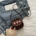 Mini-Umhängetasche in Braun mit Polka-Dots, 3D-Blumen und Leder-Schleife - Braun