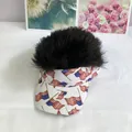 Top view of USA flag print sun visor hat with creative dark long synthetic wig hair - Adult Size (Adjustable) / Black Synthetic Hair