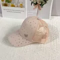 Berretto da baseball in mesh rosa con paillettes luccicanti e decorazione a farfalla in metallo - Adulto / Rosa