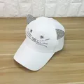 Weiße Baseballkappe mit Katzenohren und silbernen Strasssteinen für Damen - Kinder(50-54cm) / Weiß