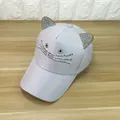 Süße hellgraue Baseballkappe mit Katzenohren und funkelnden Strass-Schnurrhaaren - Kinder(50-54cm) / Grau