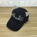 Süße schwarze Baseballkappe mit Katzenohren und Strasssteinen für Damen - Kinder(50-54cm) / Schwarz