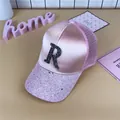 Pink sequin baseball cap with rhinestone letter R and breathable mesh design - M (56-58cm) / Pink