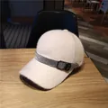 White faux mink baseball cap for women with luxury rhinestone band and metal buckle - Adult Size (Adjustable) / White