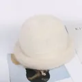Elegant cream white fuzzy knit bucket hat for women with a cozy faux rabbit fur texture - M (56-58cm) / Beige