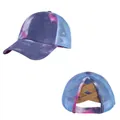 Cappello trucker tie-dye viola e blu con elastico incrociato per coda di cavallo - Regolabile / Blu