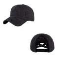 Dark grey knitted ponytail baseball cap with criss-cross elastic bands for outdoor sport - Adjustable / Navy Blue