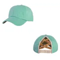 Mint green knitted ponytail baseball cap with crisscross elastic back for outdoor sports - Adjustable / Cyan