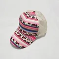 Detailed close-up of breathable beige mesh and pink tie-dye leopard print baseball cap - Pink Leopard Pattern