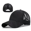 Black ponytail baseball cap with camo pattern and breathable mesh back for women - Adult Size (Adjustable) / Black