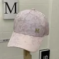 Pink mesh baseball cap with gold M logo and light marble pattern texture - Full Camouflage Pink