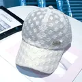 White lace floral baseball cap featuring rhinestone LOVE lettering and embroidery - White Rhinestone LOVE Logo