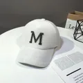 Detail of white mohair baseball cap with black sequined M logo for winter wear - Adult Size (56-60cm) / Rick Morty McDonald White