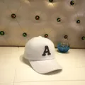 Detail of white mohair baseball cap featuring a sparkling rhinestone letter A design - Adult Size (56-60cm) / A White