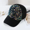 Berretto da baseball in mohair nero con paillettes colorate e tessuto soffice - Adulto, Regolabile / Nero Oro Blu Paillettes