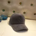 Detailed view of dark grey plush baseball cap with sparkling rhinestone S letter logo - Adult Size (56-60cm) / Letter S / Gray