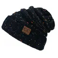 Black confetti knit beanie with C.C faux leather patch and colorful flecks - Black