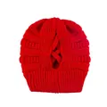 Rote Strickmütze mit Kreuzöffnung für Pferdeschwanz für Damen Sportbekleidung - Schlichter Stil / Rot
