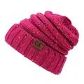 Deep pink confetti knit beanie with c.c logo patch for winter outdoor warmth - Rose Red