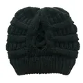 Schwarze Strickmütze mit gekreuzter Ponytail-Öffnung für Damen im Wintersport-Stil - Schwarz