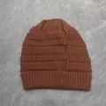 Brown knit star beanie hat with ribbed cuff for winter warmth and outdoor activities - Plain Adult Style (B538) / Rust red