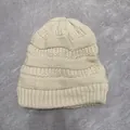 Chunky knit star pattern beanie in off-white finish with ribbed cuff for winter warmth - Plain Adult Style (B538) / Beige