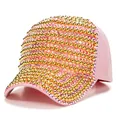 Pink baseball cap for women featuring luxury rhinestones and golden beads decoration - Pink Pink AB Rhinestones