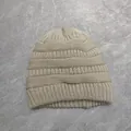 Women's beige knitted star beanie with thick ribbed texture and warm fleece lining - Khaki