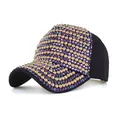 Berretto da baseball nero chic con strass dorati e viola decorati per donna - M (56-58cm) / Strass Viola Nero + Perla Dorata