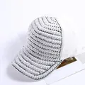 Detailed close-up of a white baseball cap with intricate pearl and rhinestone embroidery - M (56-58cm) / White Silver Rhinestone + White Pearl