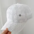 White lace hollow-out breathable baseball cap with metal button for sun protection - Adult Size (Adjustable) / White