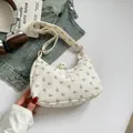 Borsa tote in velluto a coste bianco crema a fiori con tracolla regolabile - Piccoli Fiori Viola