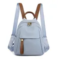 Pink blue high-density oxford backpack with brown leather accents and gold hardware - Blue