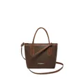 Sac fourre-tout marron à motif litchi avec logo FASHION en métal argenté et bandoulière - Marron