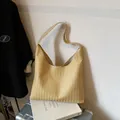 Bolso tote de tejido amarillo claro de gran capacidad y estilo hobo vintage mujer - Caqui