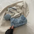 Borsa a tracolla in denim blu con stelle patchwork e piccolo borsellino rotondo - Pentagramma Blu