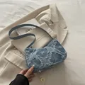 Blue denim crossbody bag with frayed star patches and stylish metal chain strap - Star - Blue