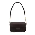 Bolso de hombro elegante en ecopiel marrón oscuro con cadena dorada y solapa - Café