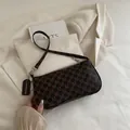 Retro underarm bag in dark brown monogram faux leather with adjustable shoulder strap - Brown
