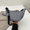 Minimalist black and white plaid dumpling bag with star patterns and wide strap - No Pendant / Black