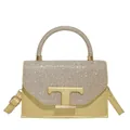 Retro-Handtasche aus goldenem Leder mit silbernen Strasssteinen und T-Schnalle - Gold