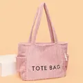 Rosa Cord-Tragetasche mit TOTE BAG Stickerei und Seitentaschen für Herbst Winter - Rosa