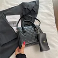 Chic black quilted rhombus crossbody bag set with a matching chain coin purse - Black