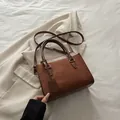 Braune Vintage Handtasche mit großer Kapazität aus mattem und glattem Leder-Patchwork - Dunkelbraun