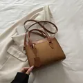 Brown patchwork large capacity tote bag with suede texture and gold metal buckle - Tan