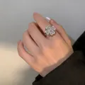 Detailed macro view of a rotating clover ring with zircon stones in silver finish - Silver